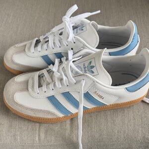Adidas Samba White and Light Blue Shoes